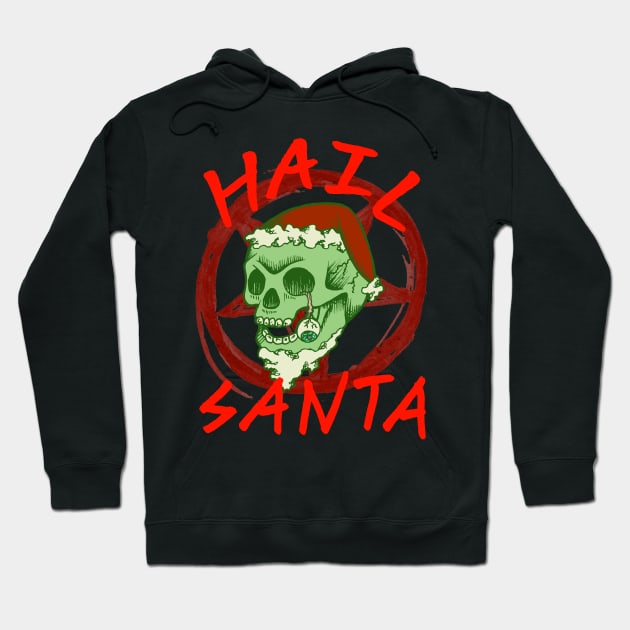 Hail Santa - Halloween Christmas Zombie Rocker Skull Hoodie by FatCatSwagger